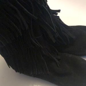 Black fringe boots - Leather & Suede - US8